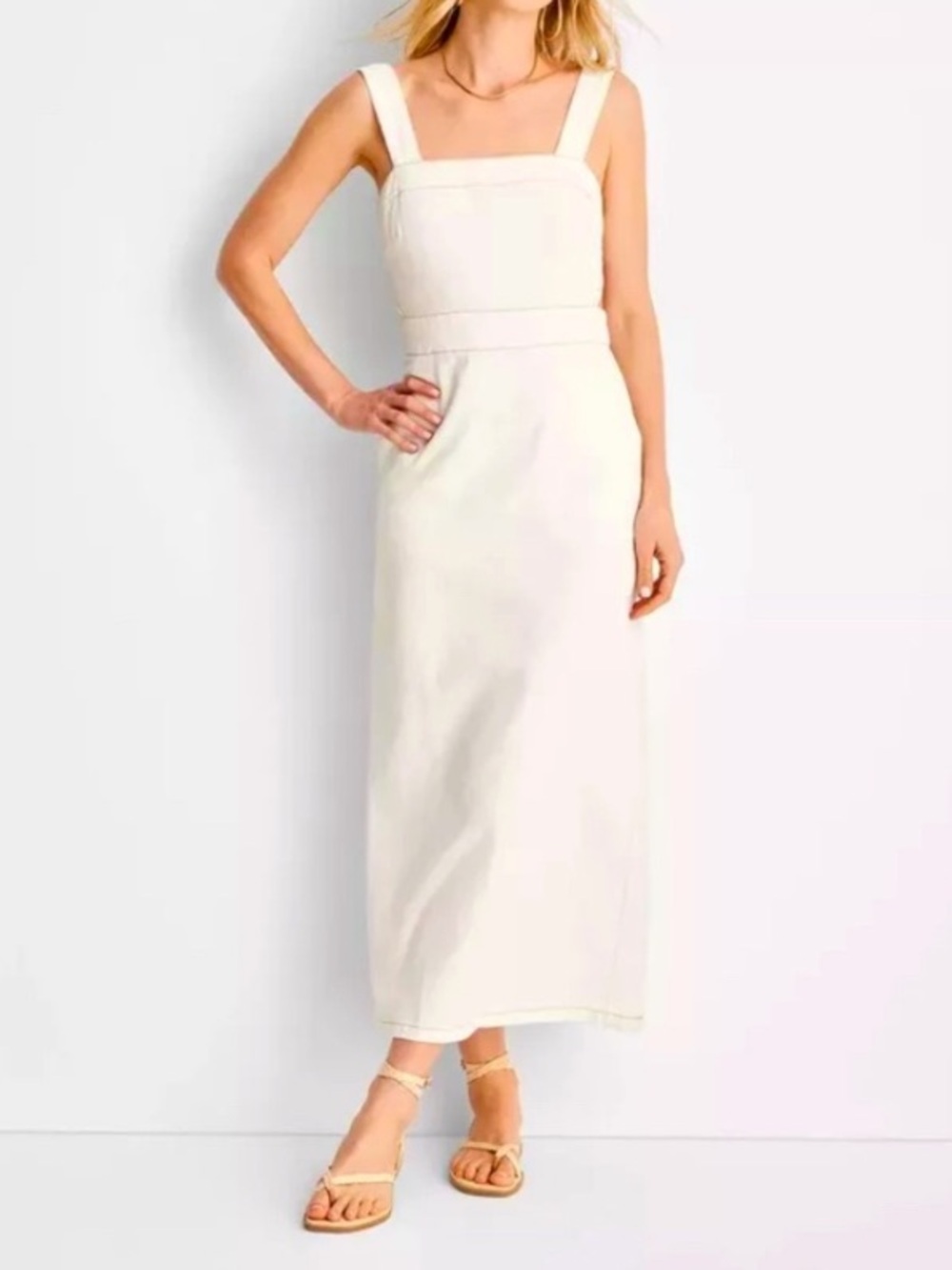 Future Collective x Jenny K Lopez Tie-Back Ecru Denim Midi Dress